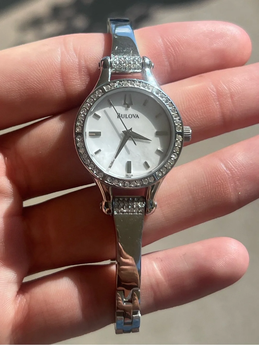 Bulova Women’s Silver Crystal Bezel Bangle Watch 96L128 C869915